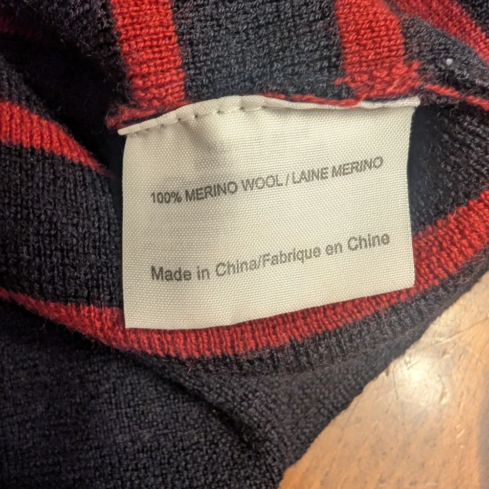 Tory Burch Navy Blue & Red Stripe 100%  Merino Wool Sweater Women's XS